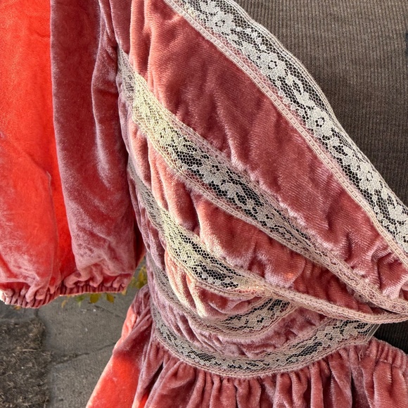 Free People Yours Truly Velvet Peplum Lace Trim Blouse in Blush - Picture 7 of 9